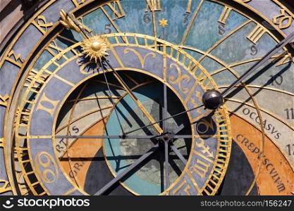 The Prague astronomical clock, or Prague orloj in Prague, Czech Republic. Close up.. The Prague astronomical clock, or Prague orloj in Prague, Czech Republic