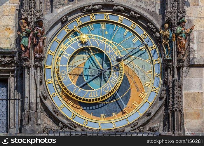 The Prague astronomical clock, or Prague orloj in Prague, Czech Republic. Full dial. The Prague astronomical clock, or Prague orloj in Prague, Czech Republic