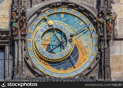 The Prague astronomical clock, or Prague orloj in Prague, Czech Republic. Full dial. The Prague astronomical clock, or Prague orloj in Prague, Czech Republic