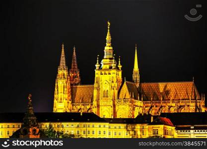 The Prague castle close up at the night time