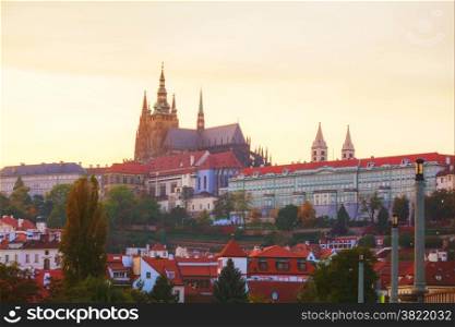 The Prague castle close up in the evening at sunset