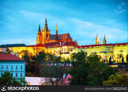 The Prague castle close up in the evening at sunset