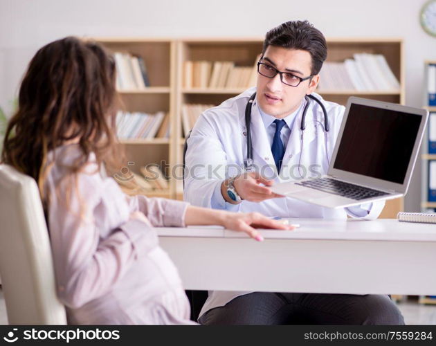 The pregnant woman visiting doctor for consultation. Pregnant woman visiting doctor for consultation