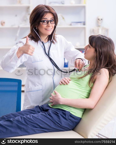 The pregnant woman visiting doctor for regular check-up. Pregnant woman visiting doctor for regular check-up