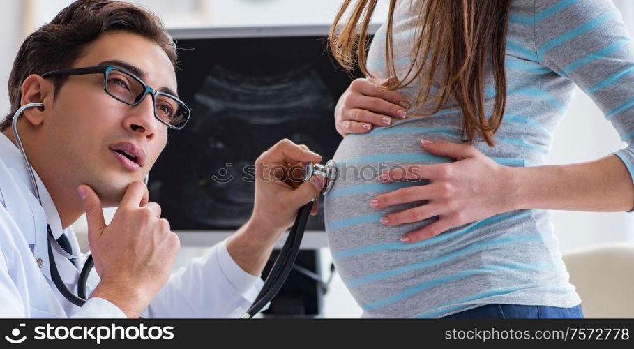 The pregnant woman visiting doctor for regular check-up. Pregnant woman visiting doctor for regular check-up