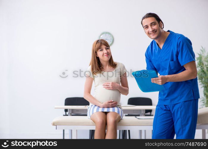 The pregnant woman visiting male doctor gynecologist. Pregnant woman visiting male doctor gynecologist