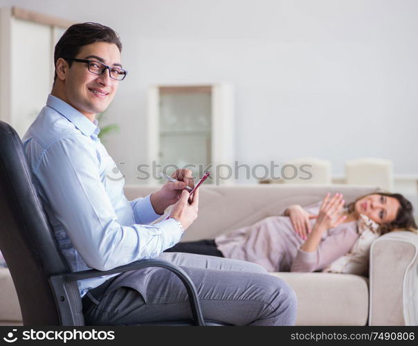 The pregnant woman visiting psychologist doctor. Pregnant woman visiting psychologist doctor