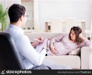 The pregnant woman visiting psychologist doctor. Pregnant woman visiting psychologist doctor
