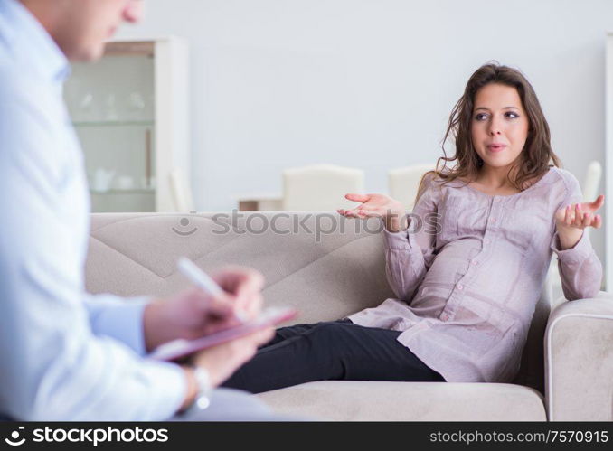 The pregnant woman visiting psychologist doctor. Pregnant woman visiting psychologist doctor