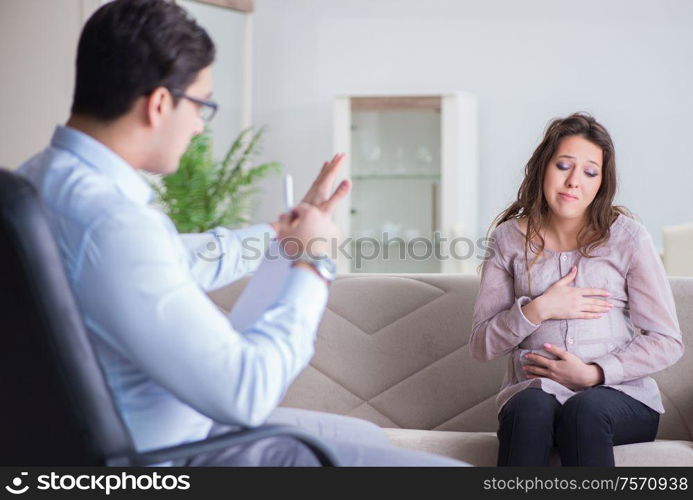 The pregnant woman visiting psychologist doctor. Pregnant woman visiting psychologist doctor