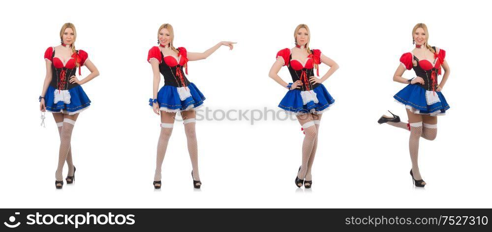 The pretty girl in bavarian dress isolated on white. Pretty girl in bavarian dress isolated on white