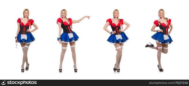 The pretty girl in bavarian dress isolated on white. Pretty girl in bavarian dress isolated on white