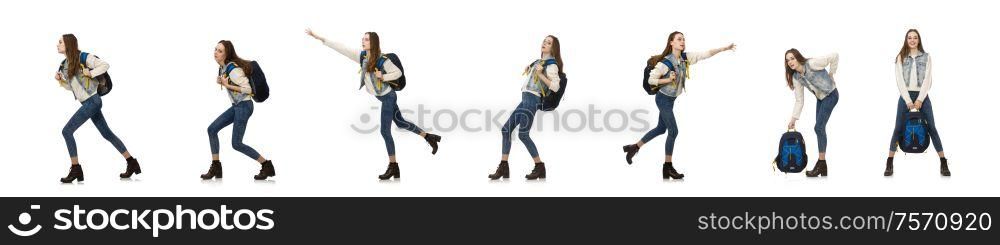 The pretty girl with rucksack isolated on white. Pretty girl with rucksack isolated on white