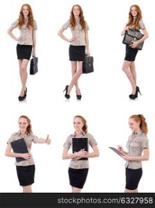 The pretty young employee with briefcase isolated on white. Pretty young employee with briefcase isolated on white