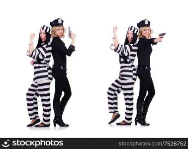 The prisoner and police isolated on the white. Prisoner and police isolated on the white