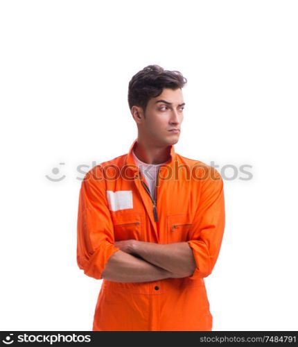 The prisoner in orange robe isolated on white background. Prisoner in orange robe isolated on white background