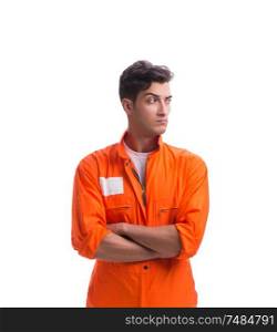 The prisoner in orange robe isolated on white background. Prisoner in orange robe isolated on white background