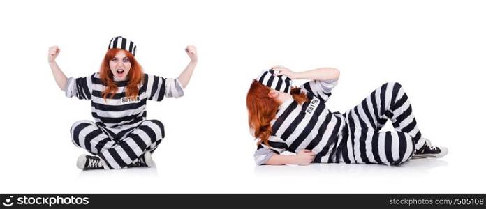 The prisoner in striped uniform on white. Prisoner in striped uniform on white