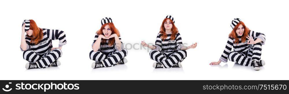 The prisoner in striped uniform on white. Prisoner in striped uniform on white