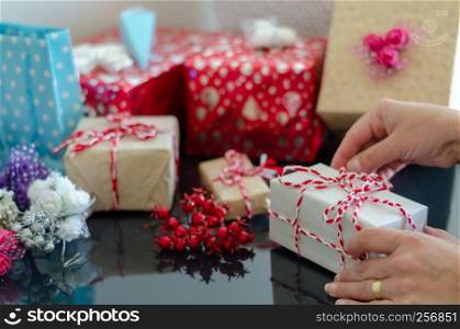 The process of packing gifts for handmade, New Year and Christmas