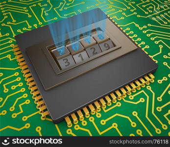 The processor with the code lock and the number 2018. 3d render.
