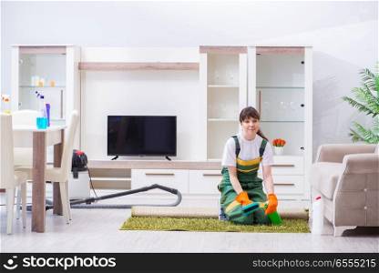The professional cleaning contractor working at home. Professional cleaning contractor working at home