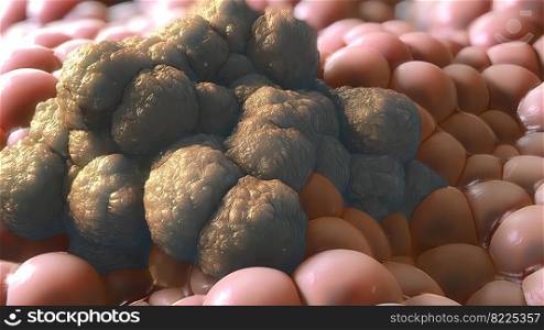 The Proliferation Of Cancer Cells. 3D Illustration. The Proliferation Of Cancer Cells. Illustration