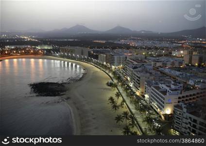 The promenade of the old town of the City of Arrecife on the Island of Lanzarote on the Canary Islands of Spain in the Atlantic Ocean. on the Island of Lanzarote on the Canary Islands of Spain in the Atlantic Ocean.&#xA;