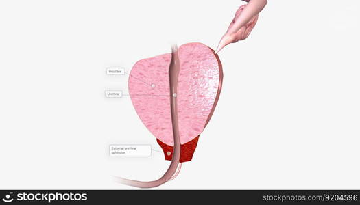 The Prostate, Sagittal Cross Section 3D rendering. The Prostate, Sagittal Cross Section