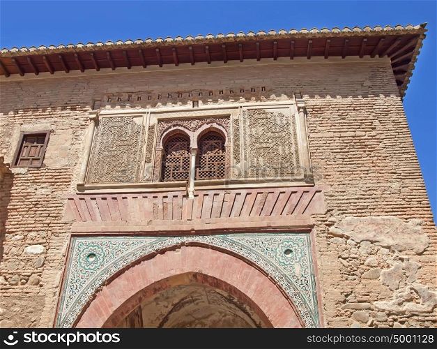 "The "Puerta del vino" (Wine Gate), providing access to the Alcazaba of the Alhambra in Granada, spain "