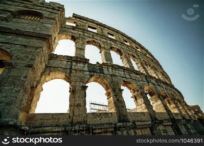 The Pula Arena is the famous Roman amphitheater in Pula, Istria, Croatia, Europe. It was constructed in 27 BC?68 AD.
