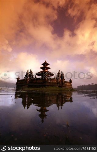 the Pura Ulun Danu Temple at the Bratan lake on the island Bali in indonesia in southeastasia. ASIA INDONESIA BALI LAKE BRATAN PURA ULUN DANU TEMPLE