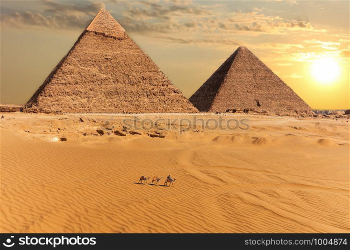 The Pyramid of Chephren and the Pyramid of Cheops, Giza, Egypt.. The Pyramid of Chephren and the Pyramid of Cheops, Giza, Egypt