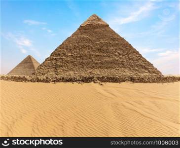 The Pyramid of Khafre and the Pyramid of Cheops, Giza, Egypt.. The Pyramid of Khafre and the Pyramid of Cheops, Giza, Egypt