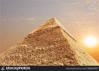 The Pyramid of Khafre in Giza, Egypt, detailed view.. The Pyramid of Khafre in Giza, Egypt, detailed view