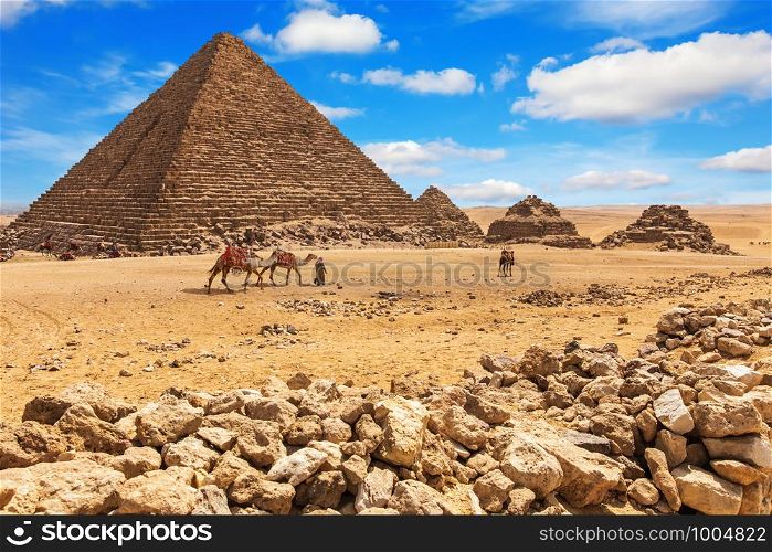 The Pyramid of Menkaure and the Pyramids of his queens, Giza, Egypt.. The Pyramid of Menkaure and the Pyramids of his queens, Giza, Egypt