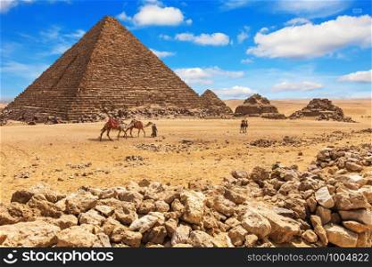 The Pyramid of Menkaure and the Pyramids of his queens, Giza, Egypt.. The Pyramid of Menkaure and the Pyramids of his queens, Giza, Egypt