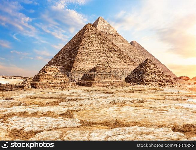 The Pyramids in the sand and stones, Giza, Egypt.. The Pyramids in the sand and stones, Giza, Egypt