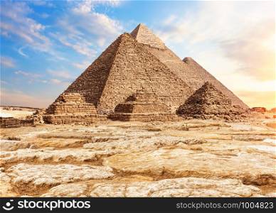 The Pyramids in the sand and stones, Giza, Egypt.. The Pyramids in the sand and stones, Giza, Egypt