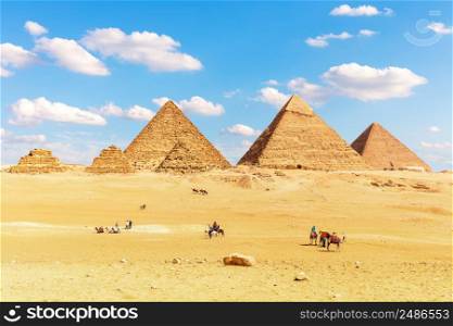 The Pyramids of Egypt and its companions in the sands of Giza desert, Africa.. The Pyramids of Egypt and its companions in the sands of Giza desert, Africa