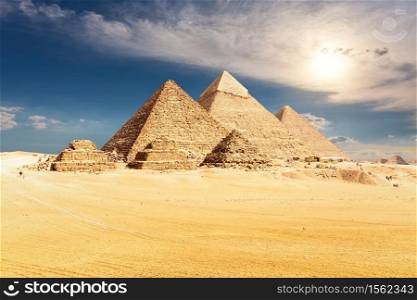 The Pyramids of Giza, famous sight near Cairo, Egypt.
