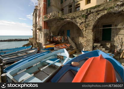 The quaint, picturesque fishing village of Riomaggiore, Cinque Terre, Italy