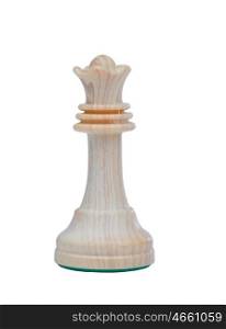 The queen. Wooden chess piece isolated on white background