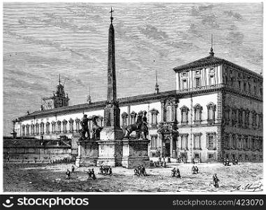 The Quirinal and the fountain of Monte Cavallo, vintage engraved illustration. History of France ? 1885.