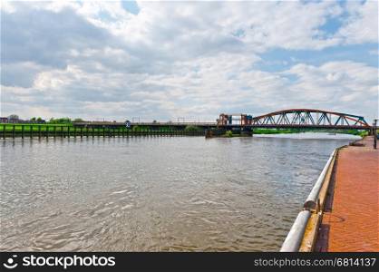 The Railway Bridge over the River Ijssel near the Holland City of Zutphen