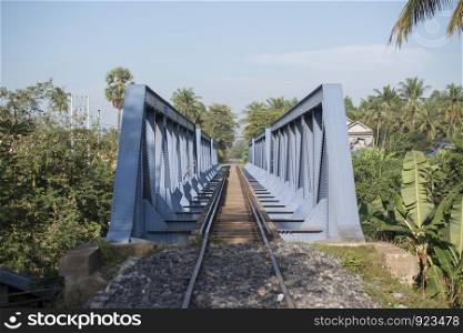the Railway line and Railway Bridge near the city centre of Battambang in Cambodia. Cambodia, Battambang, November, 2018. CAMBODIA BATTAMBANG RAILWAY