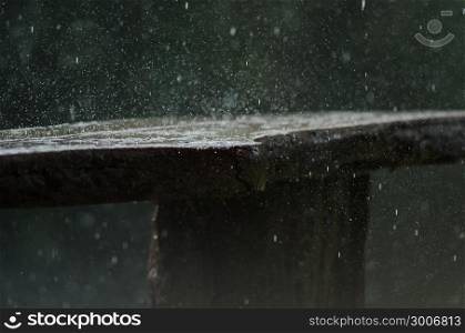 The rain fell on a wooden chair, abstract nature background