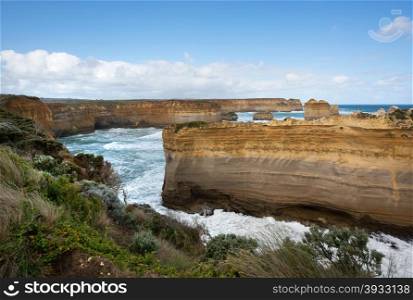 The Razorback limestone rock formation, adjacent to the Great Ocean Road, Victoria, Australia
