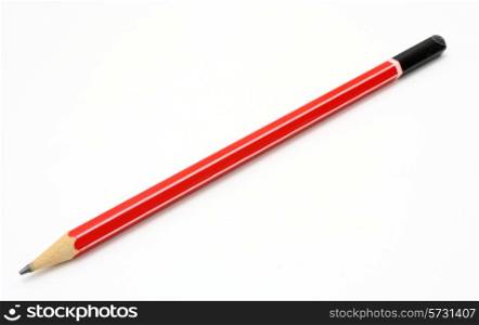 The read ground pencil lies is isolated on a snow-white background