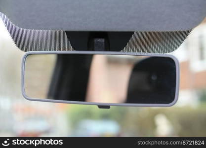 the rearviewmirror of a small car
